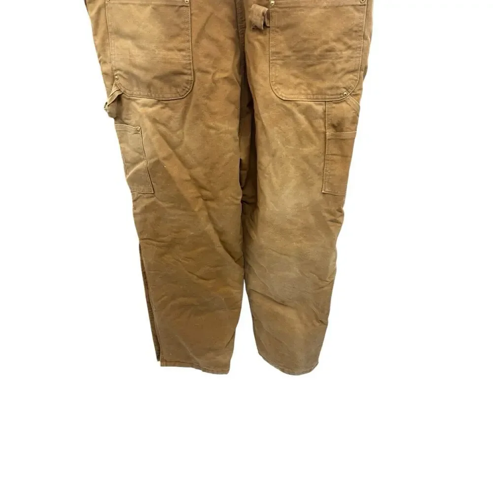 Carhartt Bib Overalls Duck Canvas Red Quilt Lined Double Knee R02BRN 46 X 34‎